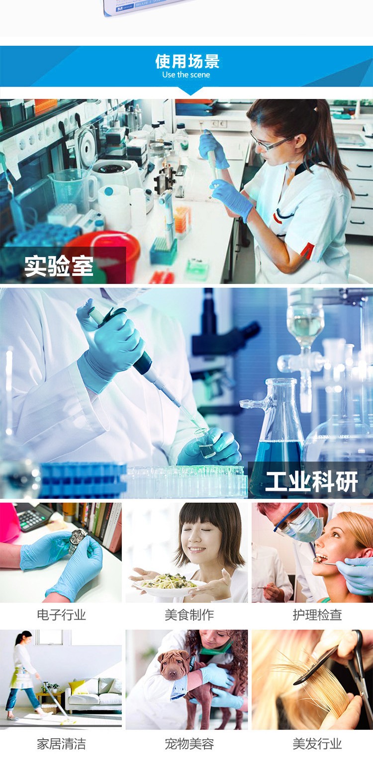 麥迪康1136B藍(lán)色無粉加強型一次性丁腈手套S圖片3