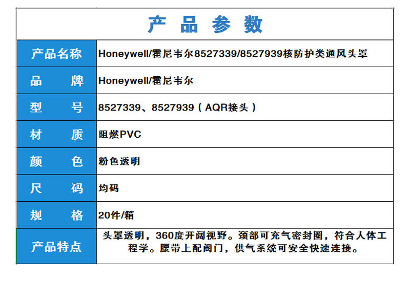 霍尼韋爾8527939防護放射性粉塵核防護類通風頭罩（AQR接頭）圖2