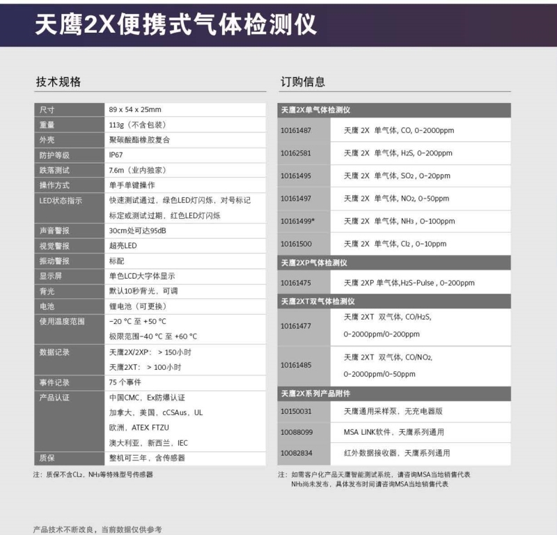 梅思安10162582（進口熒光外殼版）天鷹2X單一便攜式氣體檢測儀圖片4