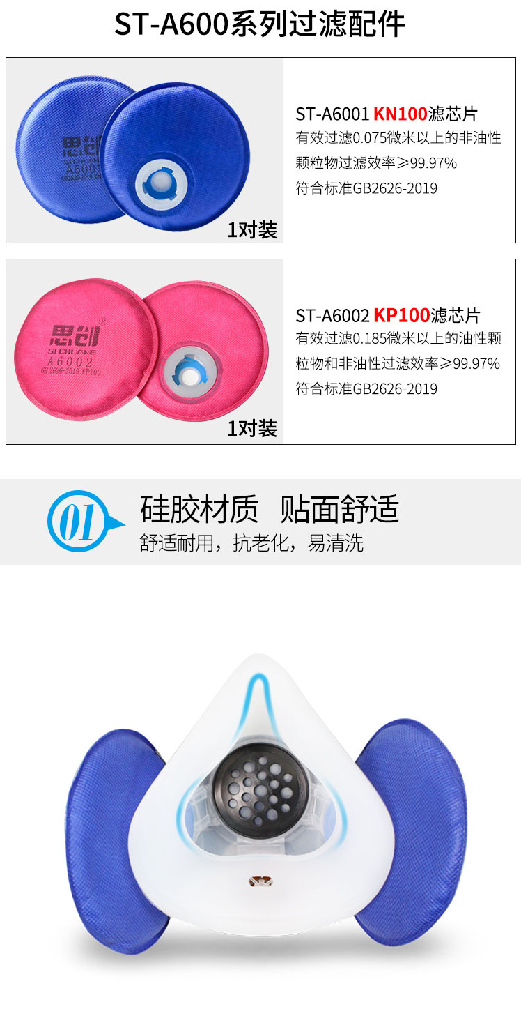 思創(chuàng)ST-M50G-3A硅膠雙罐防塵面具圖3