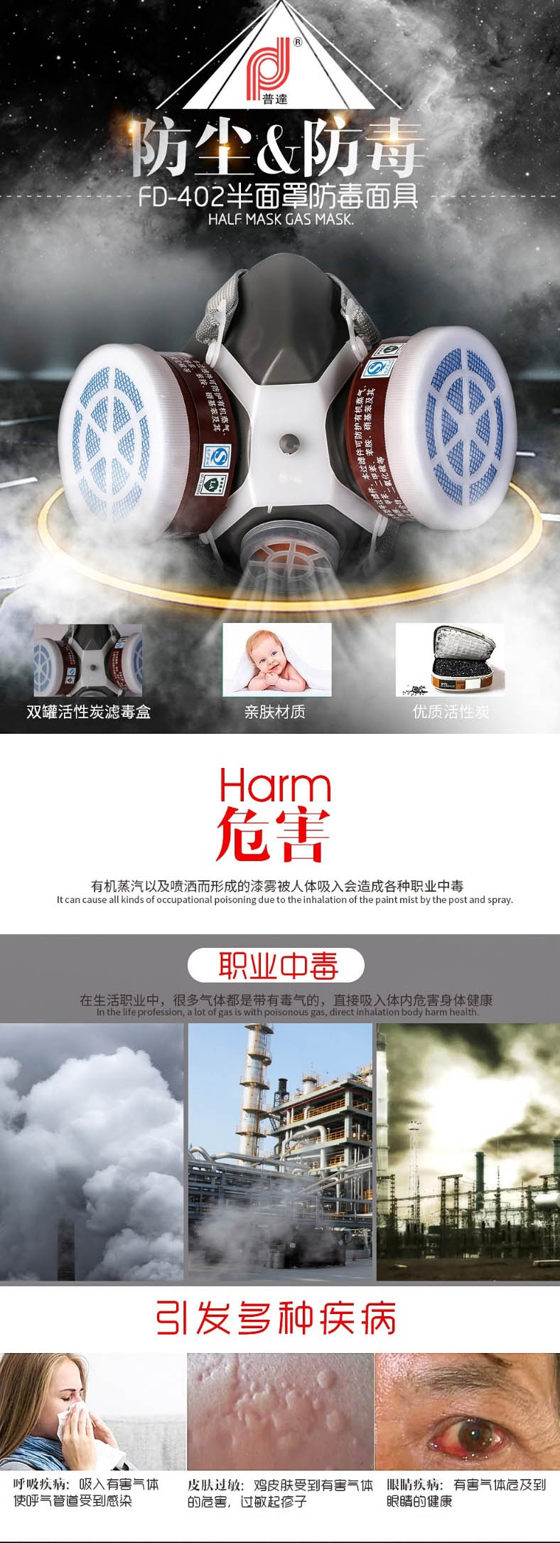 普達FD-402雙罐防毒面具圖1
