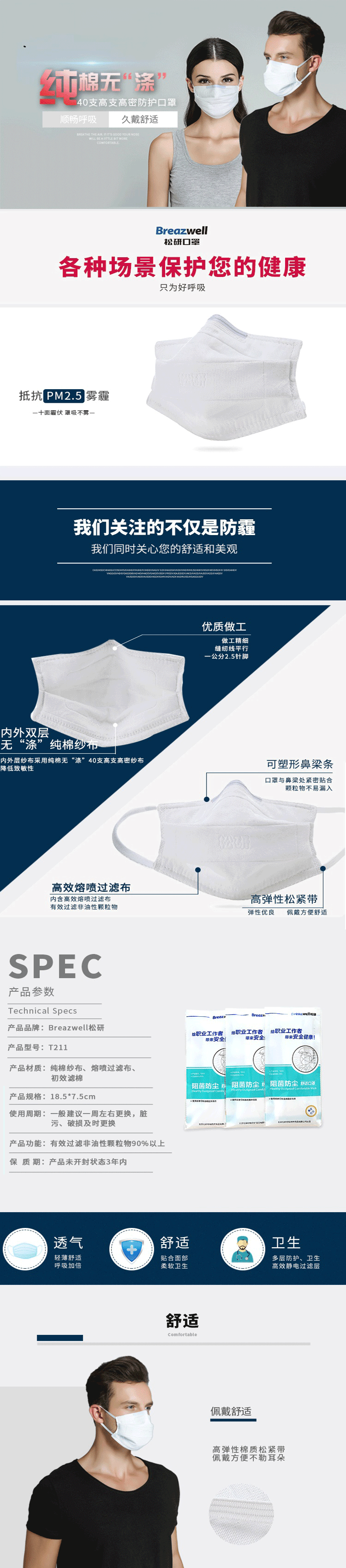 松研T211阻菌防塵口罩圖片2