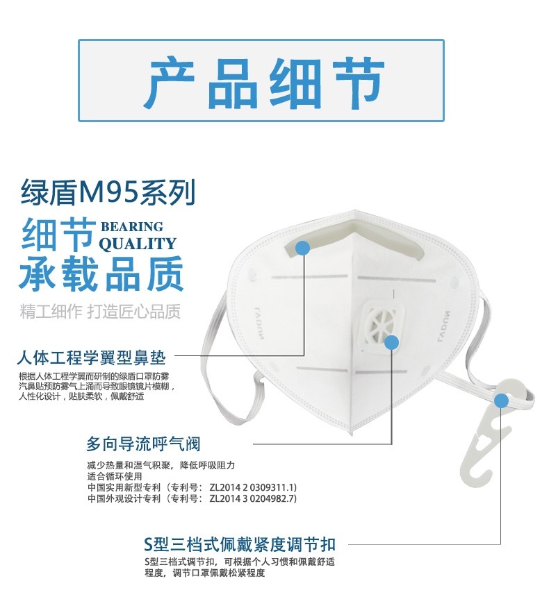 綠盾M95帶呼吸閥KN95防塵口罩圖5