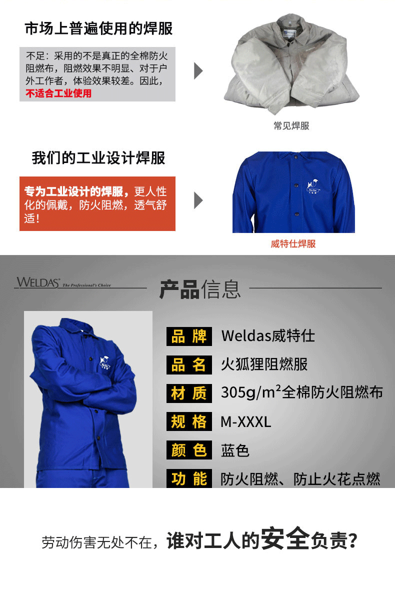 威特仕C33-6830藍色電焊阻燃上衣圖片2