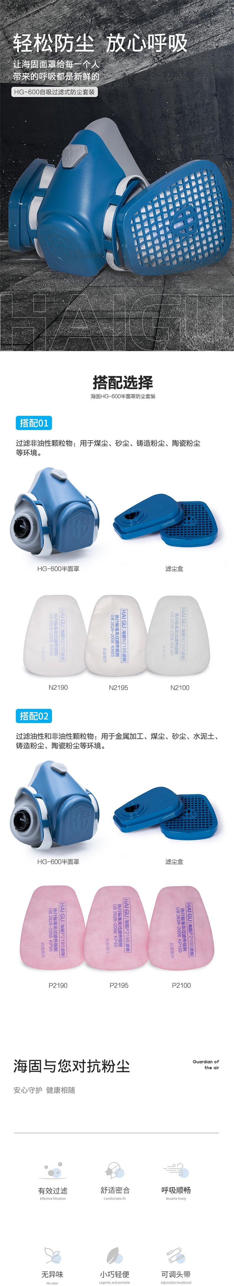 海固HG-600/HG-SKL/N2100半面罩防塵面具圖片