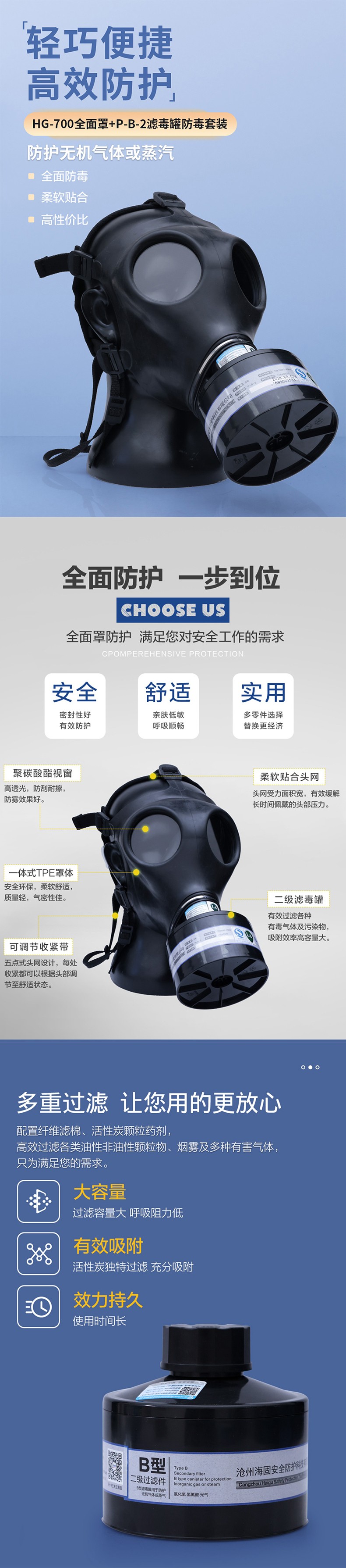 海固HG-700 P-B-2濾毒罐無(wú)機(jī)氣體綜合防毒面具圖片