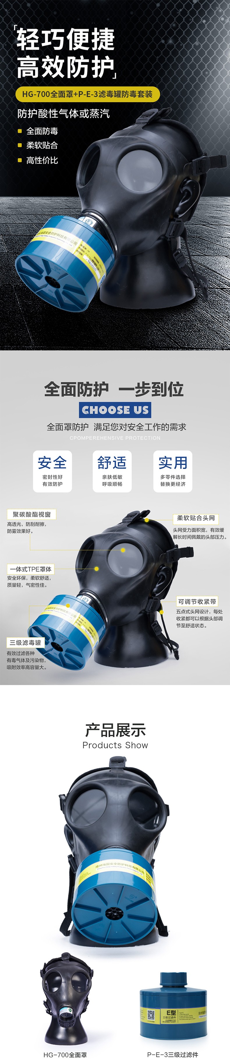 海固HG-700 P-E-3濾毒罐酸性氣體專用防毒面具圖片