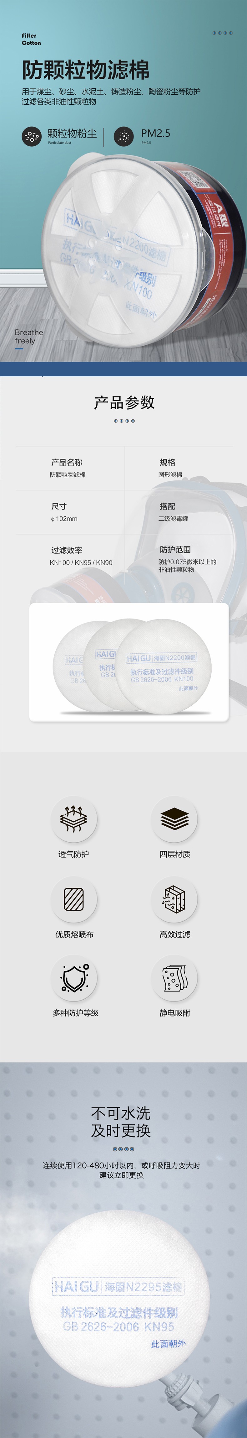 海固N2295 2系列KN95非油性顆粒物濾棉圖片