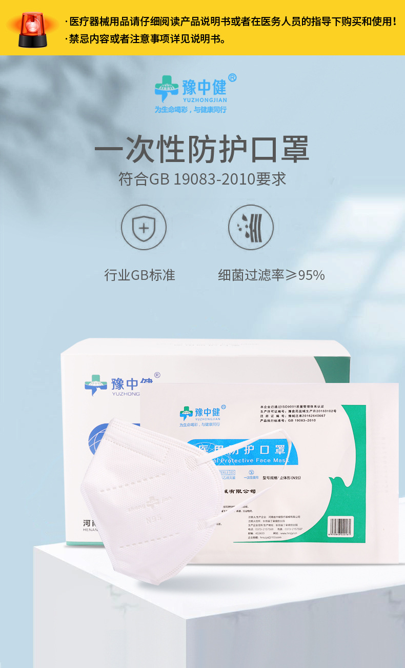 豫中健一次性N95醫用防護口罩圖片