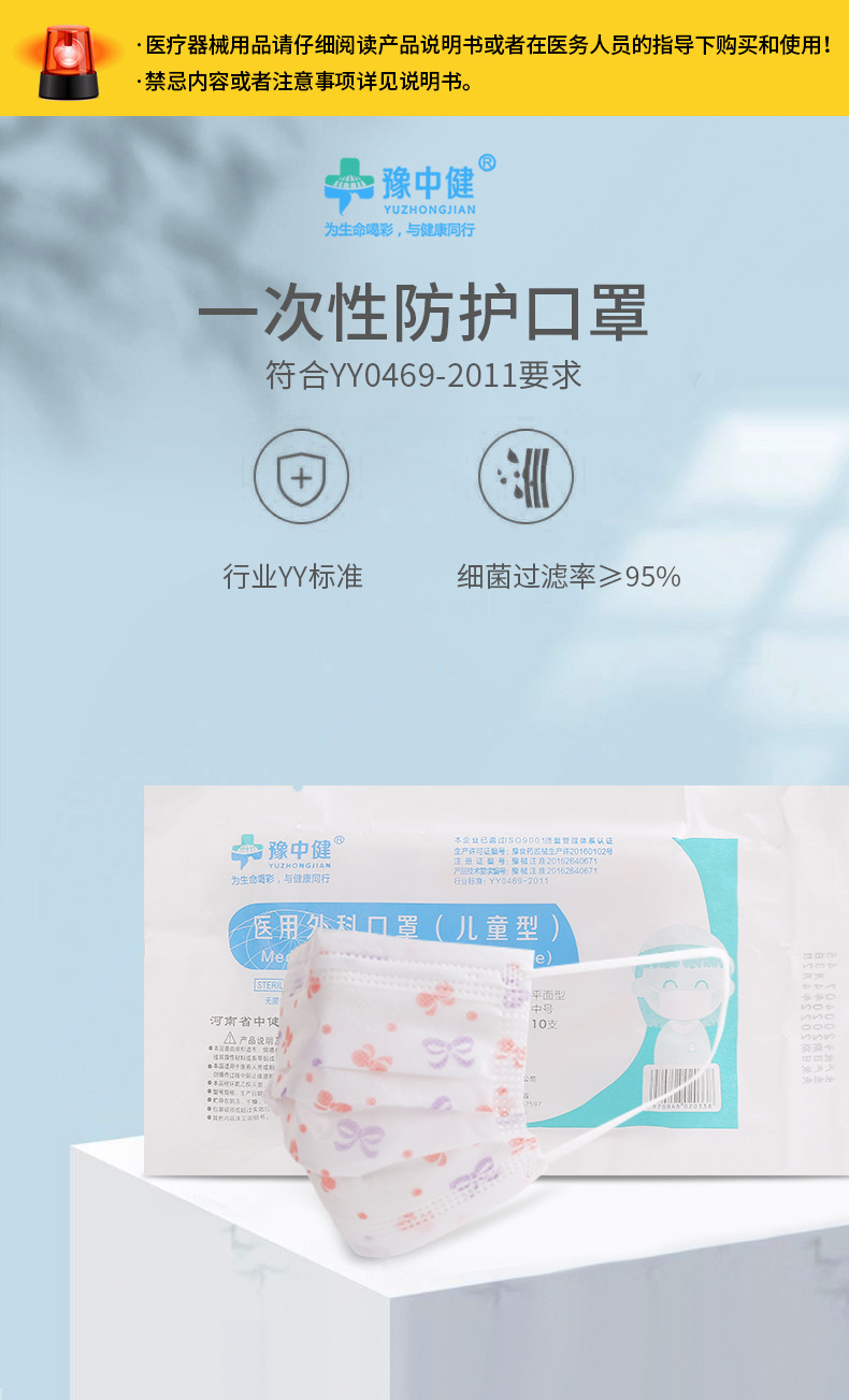 豫中健兒童款一次性醫用外科口罩圖片