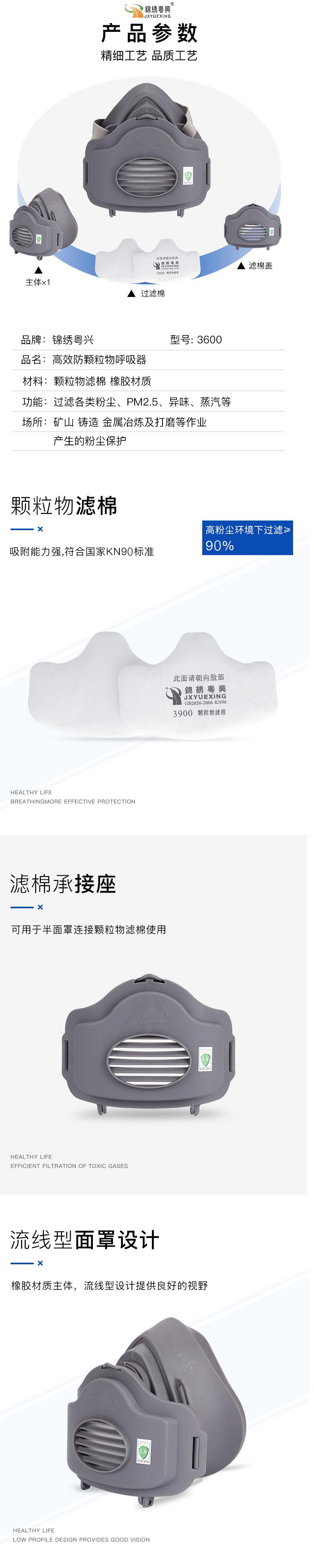 錦繡粵興3600橡膠單濾盒半面罩防毒面具圖片