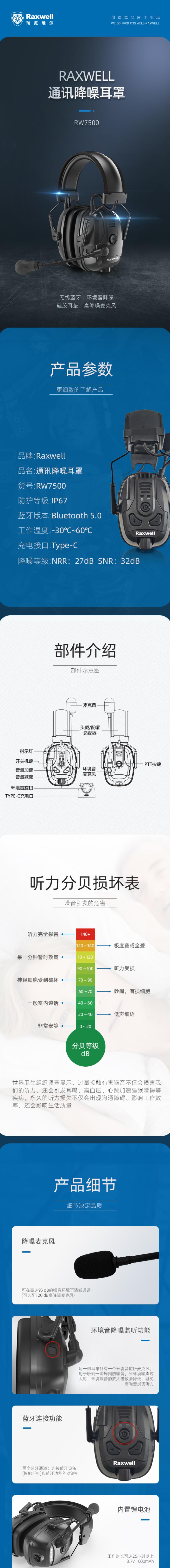 瑞氪維爾RW7500藍(lán)牙通訊防噪音耳罩圖片