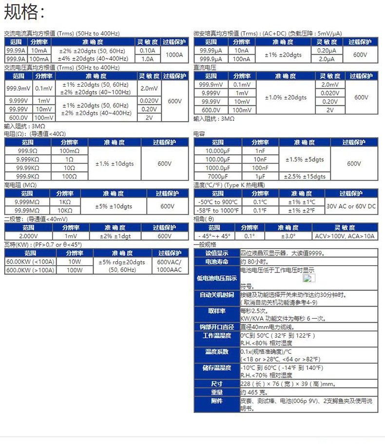 臺(tái)灣泰仕TES-3079K單相/三相多功能電力鉤表圖片