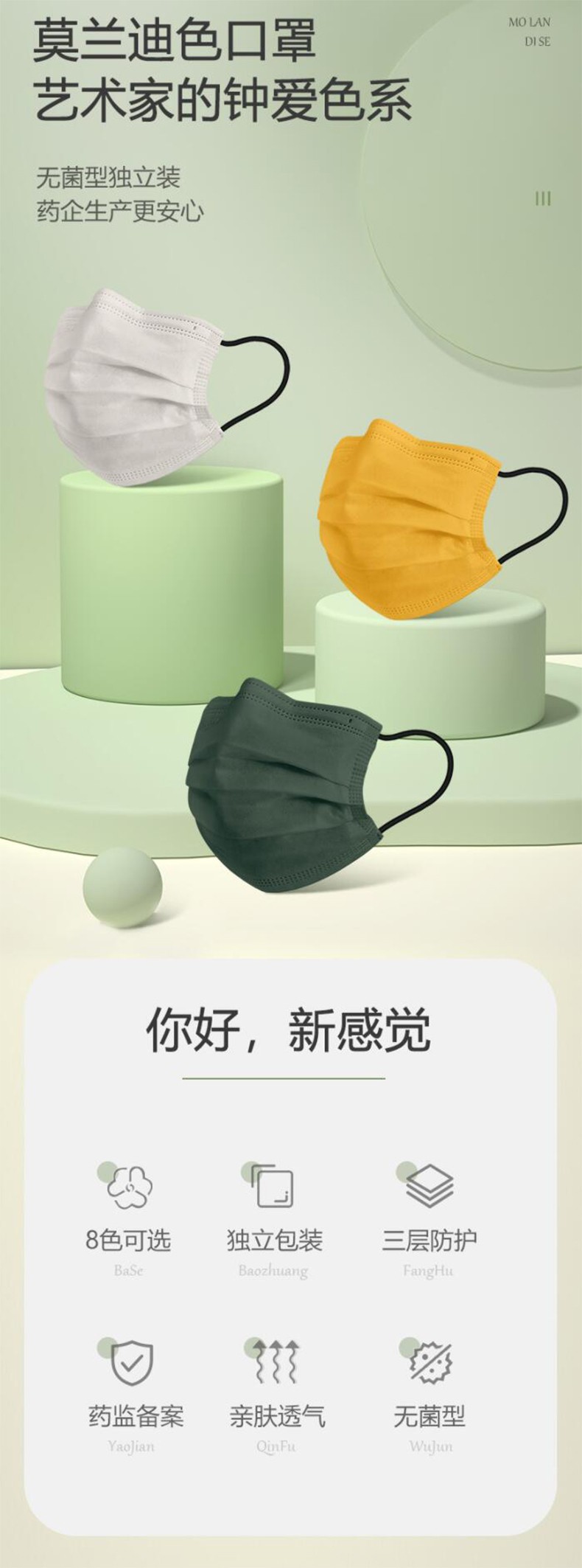 超亞莫蘭迪色滅菌級醫用外科口罩圖片1