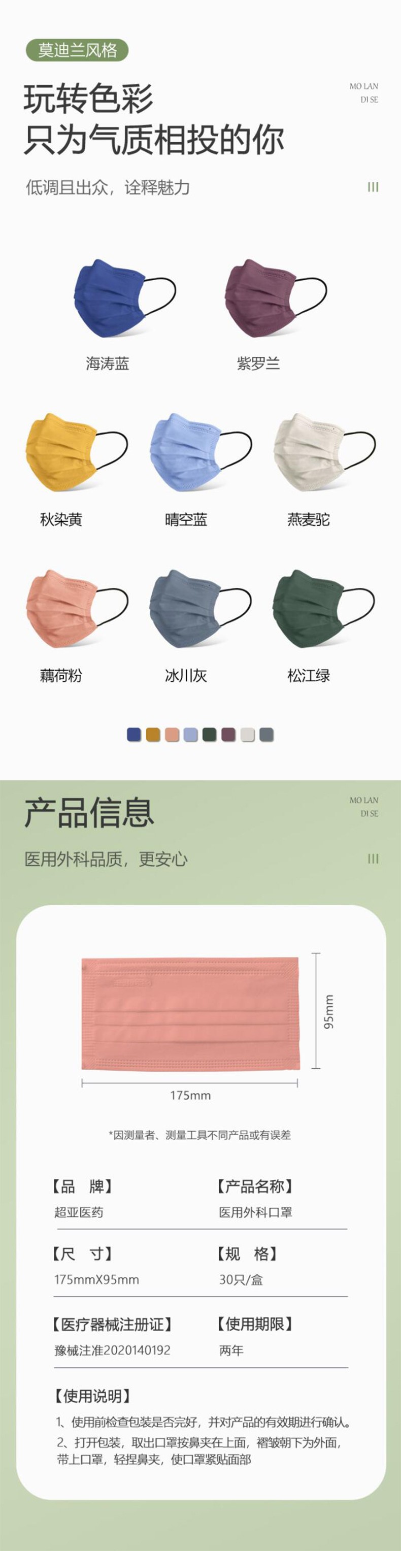 超亞莫蘭迪色滅菌級醫用外科口罩圖片2