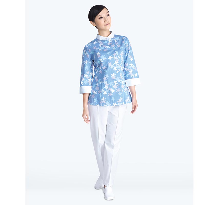 南丁格爾A08FNT04夏裝女藍拼圖上衣護士服圖片
