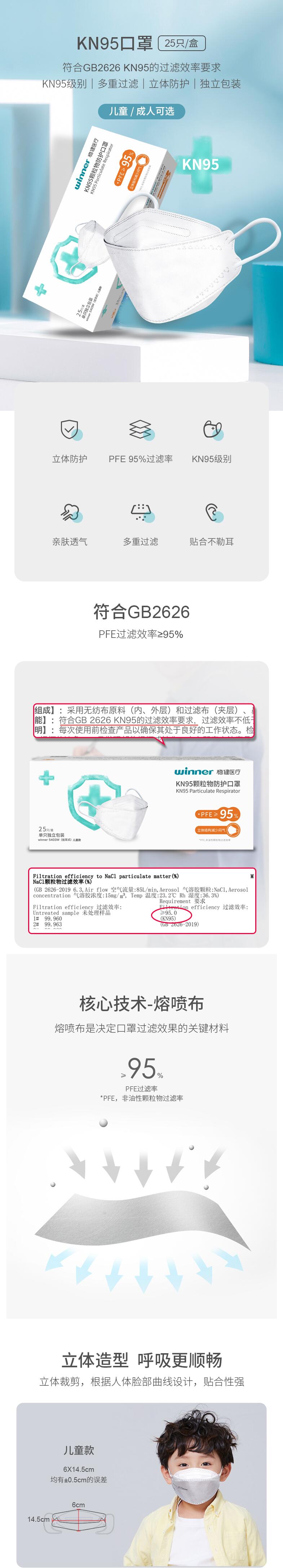 穩(wěn)健兒童kn95立體防塵口罩圖片1
