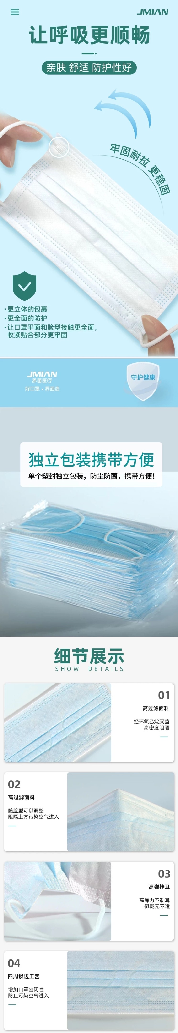 界面滅菌級藍色一次性醫(yī)用外科口罩圖片