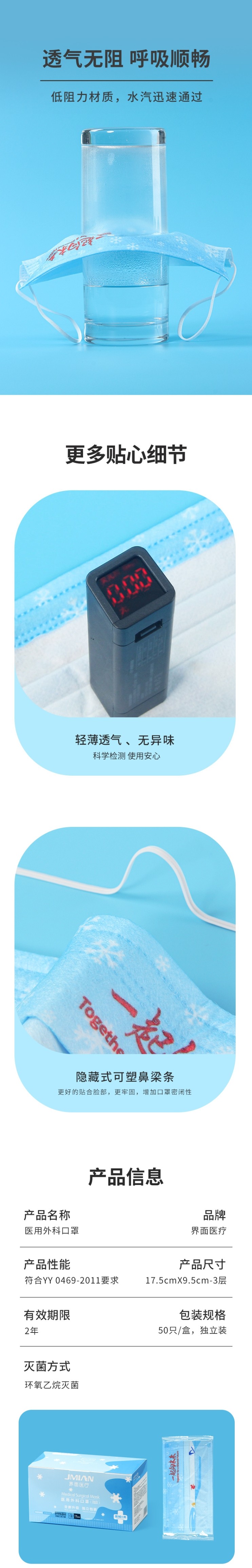 界面冰雪藍(lán)滅菌級(jí)一次性醫(yī)用外科口罩圖片