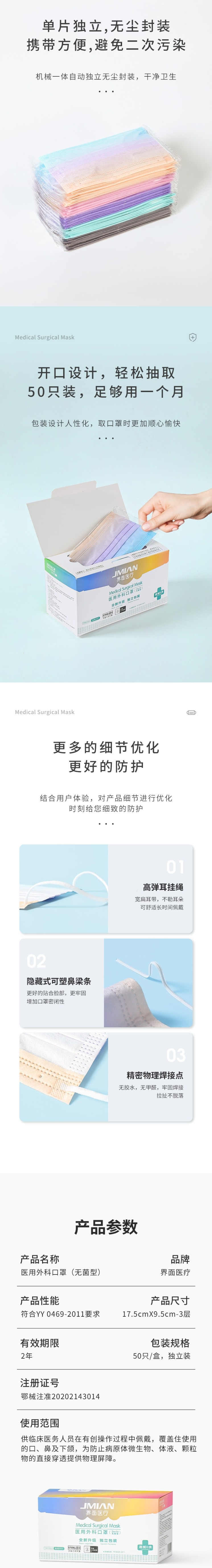 界面漸變色滅菌級一次性醫用外科口罩圖片