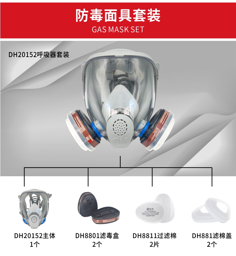 定和DH20152+8801橡膠雙濾盒全面罩防毒面具套裝2