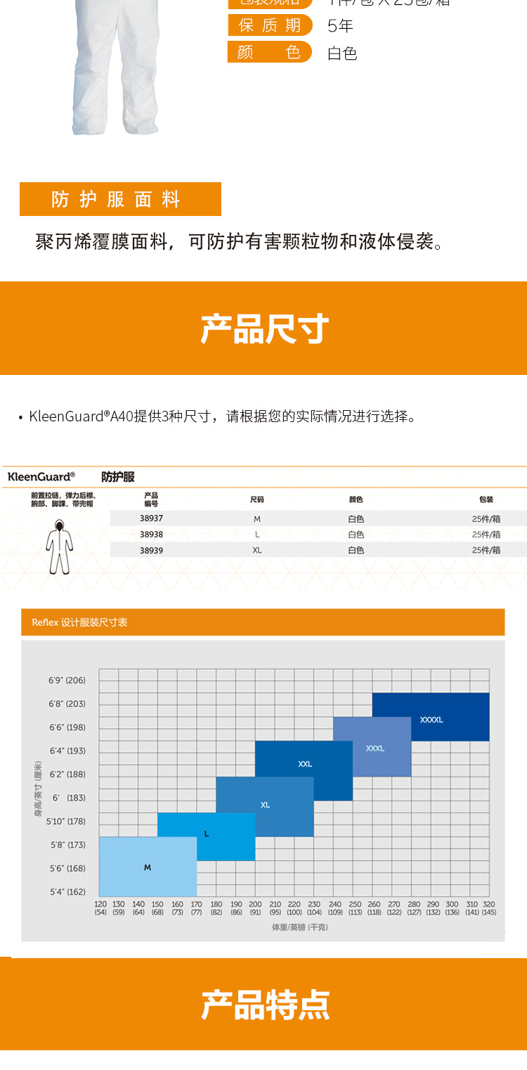 金佰利97920 KLEENGUARD勁衛A40白色防護服L圖片2