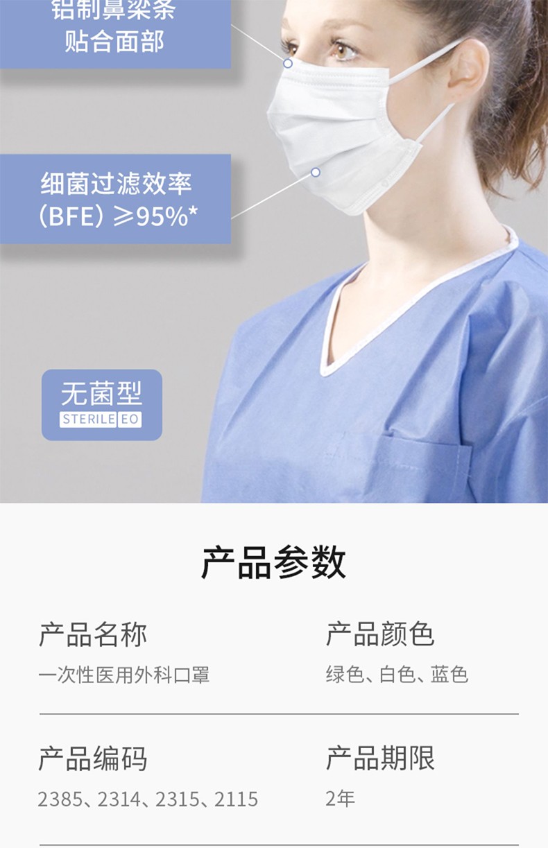 麥迪康2385無菌藍色一次性醫用外科口罩圖片3