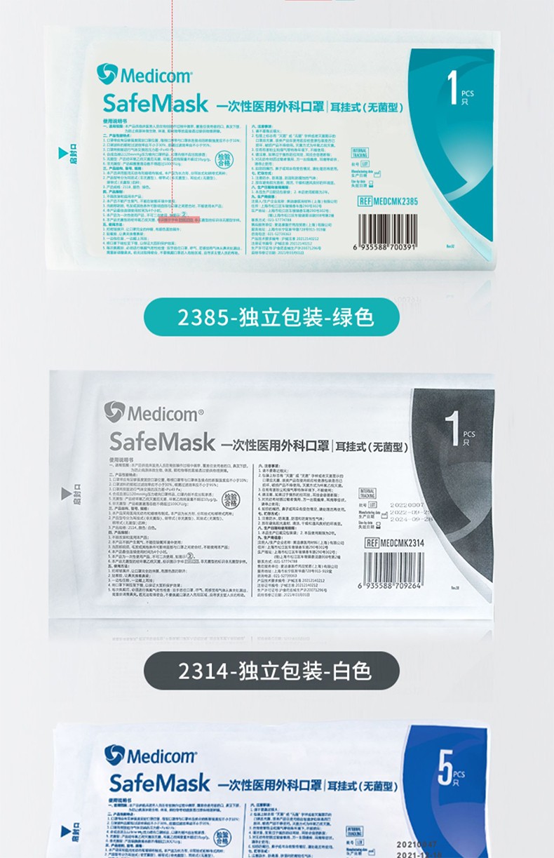 麥迪康2385無菌藍色一次性醫用外科口罩圖片5
