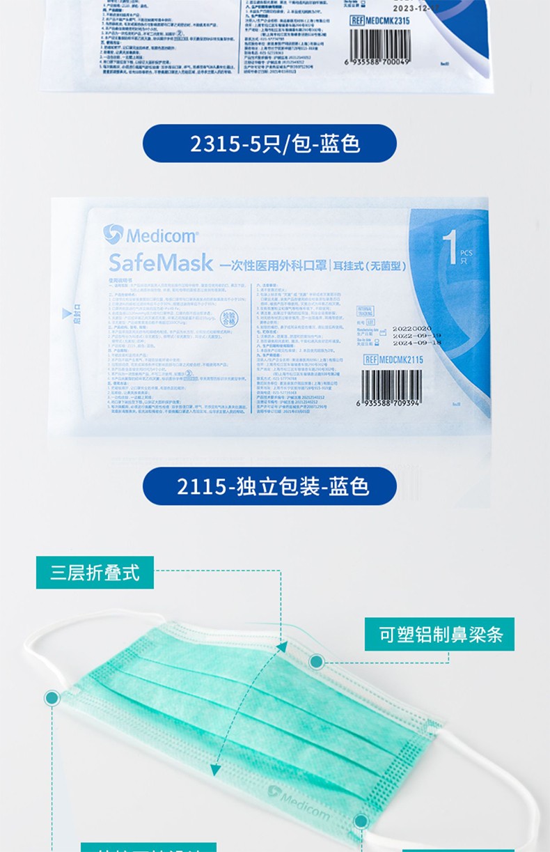 麥迪康2385無菌藍色一次性醫用外科口罩圖片6