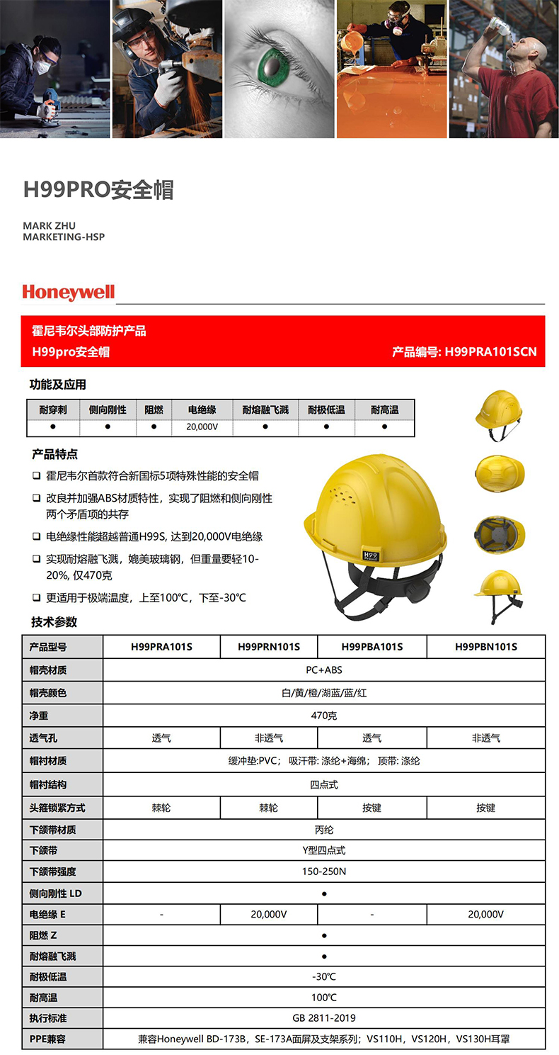 Honeywell霍尼韋爾H99PRA106SCN H99pro加強ABS款帶通風孔標準款湖藍安全帽1
