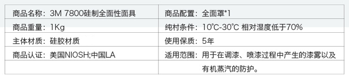 3M7800全面罩全硅膠材質